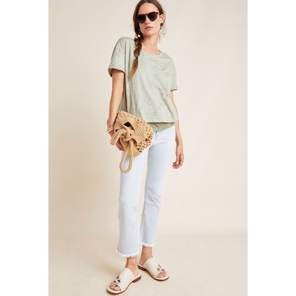 Anthropologie Eri + Ali Lala Layered Burnout Tee Green Size Small Petite - Picture 1 of 10
